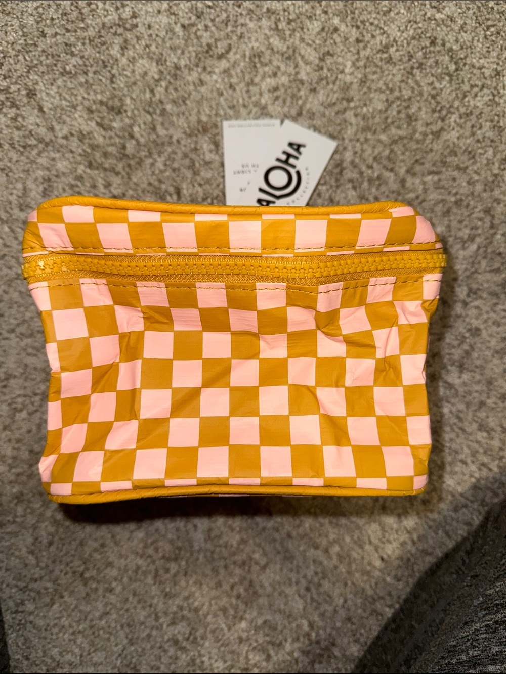 ALOHA Collection Pink and Mustard Checkerboard Toiletry Travel Pouch